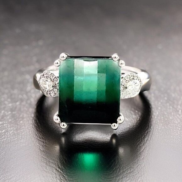 Natural Tourmaline Diamond Ring Size 7 14k WGold 8.5 TCW Certified $6,975 401542 - Picture 8 of 12